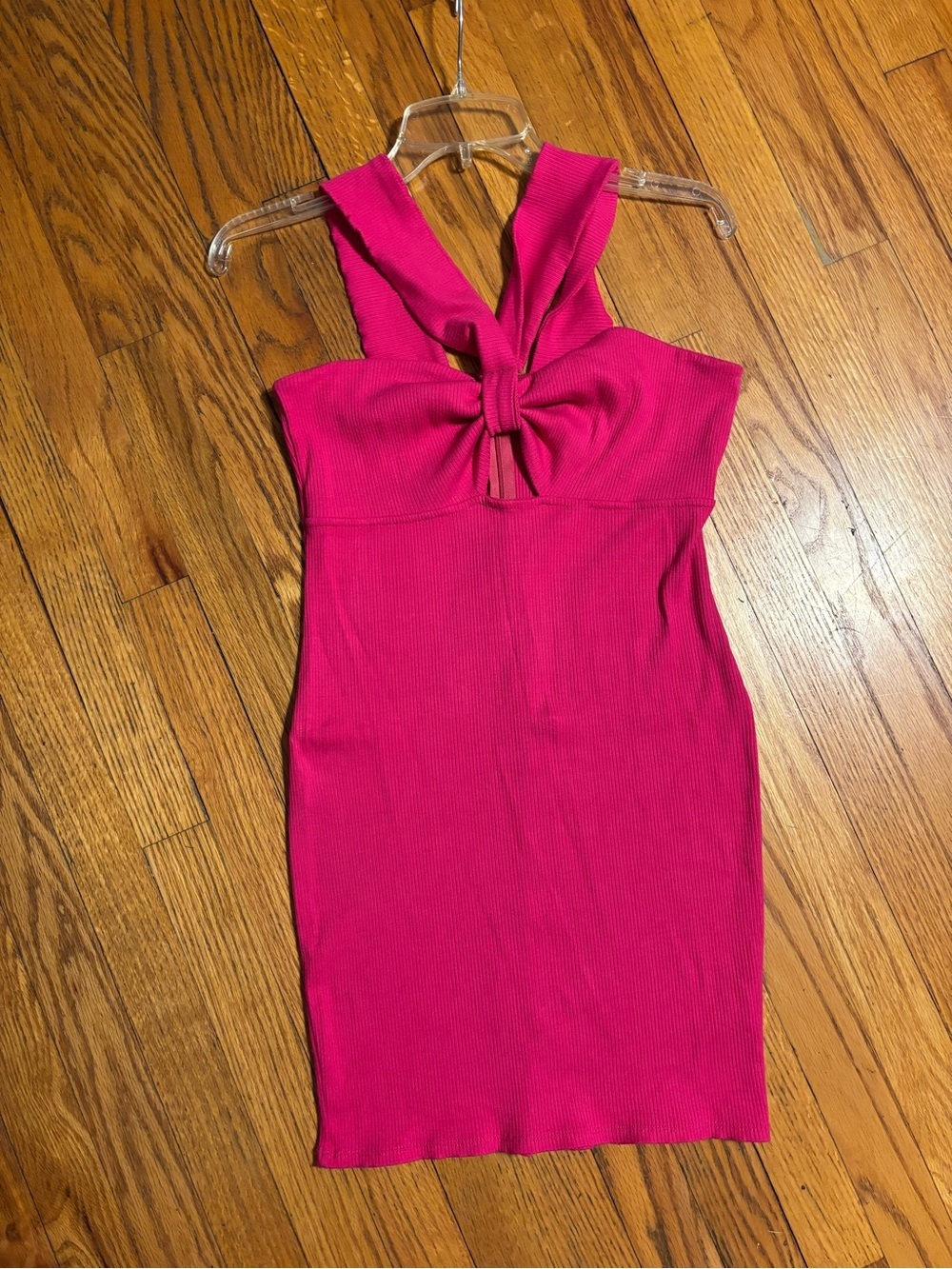 Fashion Nova Fuchsia Ribbed Knot-Front Dress